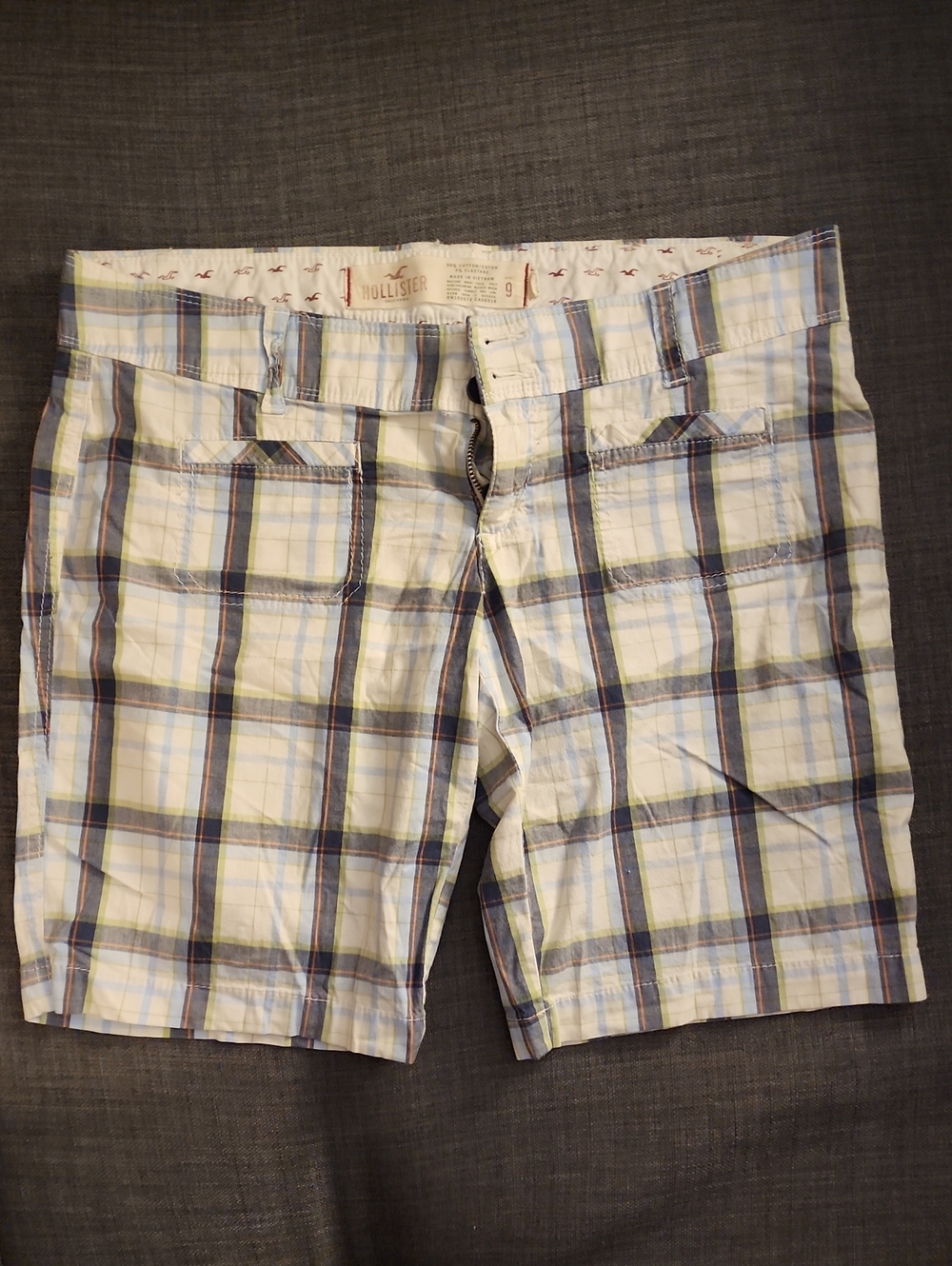 Hollister Men’s Plaid Cotton Shorts - Light Blue, White & Tan